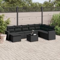 9-delige Loungeset met kussens poly rattan zwart - thumbnail