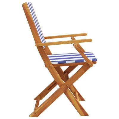 Tuinstoelen 6 st inklapbaar stof en massief hout blauw en wit - thumbnail