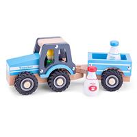 New Classic Toys Tractor blauw met aanhanger en melkbussen - thumbnail