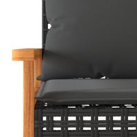 3-delige Bistroset met kussens poly rattan en acaciahout zwart - thumbnail