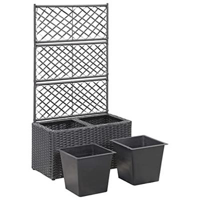 VidaXL Latwerkplantenbak verhoogd met potten 58x30x107 cm rattan zwart