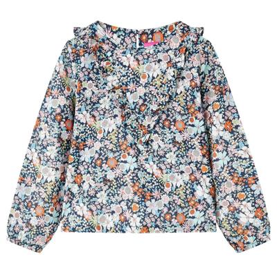 Kindershirt met lange mouwen bloemenprint 128 donkerblauw Kindershirt met lange mouwen bloemenprint 128 donkerblauw
