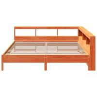 Bed met boekenkast zonder matras grenenhout wasbruin 200x200 cm - thumbnail