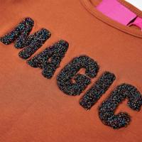 Kindershirt met lange mouwen met woord in glitters 116 cognackleurig - thumbnail