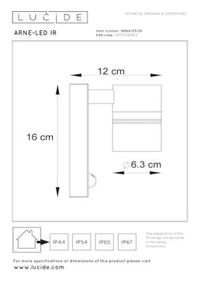 Lucide ARNE-LED IR - Wandspot / Wandlamp Binnen/Buiten - Ø 6,3 cm - LED - GU10 - 1x5W 2700K - IP44 - Beweging & dag/nacht sensor - Zwart Lucide ARNE-LED IR - Wandspot / Wandlamp Binnen/Buiten - Ø 6,3 cm - LED - GU10 - 1x5W 2700K - IP44 - Beweging & dag/nacht sensor - Zwart