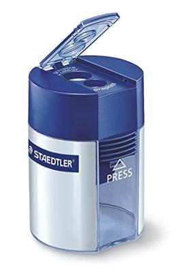 Staedtler Dubbele puntenslijper tonmodel 512 001 Blauw-zilver (fluorescerend) Uitvoering container: Blik