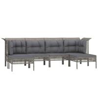 6-delige Loungeset met kussens poly rattan grijs - thumbnail