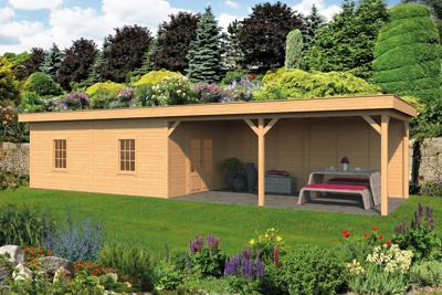 Tuindeco Oslo XL Overkapping type 11 1303x430 cm Lariks/Douglashout blank- Plat dak- Onbehandeld lariks Douglas hout- Tuindeco