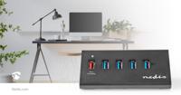 Nedis USB hub met 5 poorten - USB3.0 - Quick Charge 3.0 - externe 12V voeding / zwart - 1 meter - thumbnail