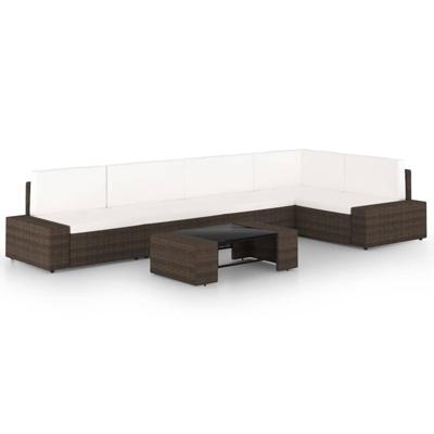 6-delige Loungeset met kussens poly rattan bruin