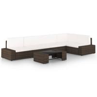 6-delige Loungeset met kussens poly rattan bruin - thumbnail