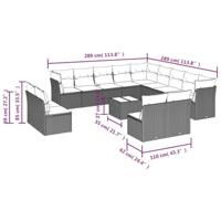 14-delige Loungeset met kussens poly rattan bruin - thumbnail