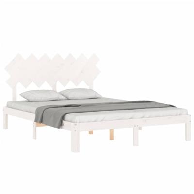 Bedframe met hoofdbord massief hout wit