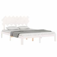Bedframe met hoofdbord massief hout wit - thumbnail