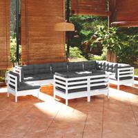10-delige Loungeset met kussens massief grenenhout wit - thumbnail