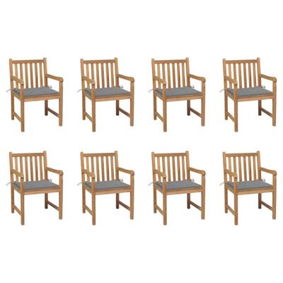 Tuinstoelen 8 st met grijze kussens massief teakhout