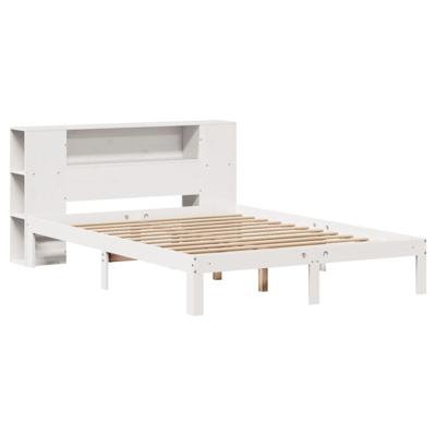 Bed met boekenkast zonder matras grenenhout wit 150x200 cm - thumbnail