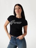 Guess Rib Logo T-Shirt Dames Zwart - Maat XS - Kleur: Zwart | Soccerfanshop - thumbnail