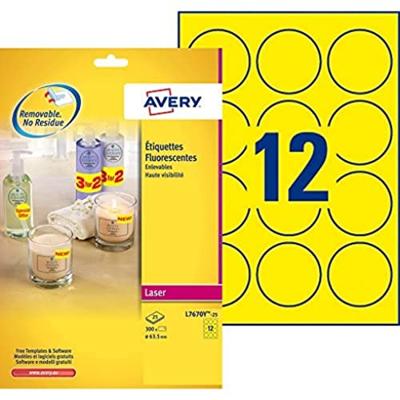 Etiket Avery L7670-25 63.5mm rond neon geel 300 etiketten