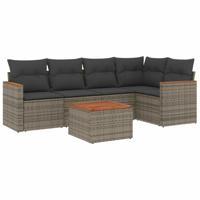 6-delige Loungeset met kussens poly rattan grijs - thumbnail
