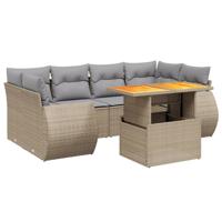 7-delige Loungeset met kussens poly rattan beige - thumbnail