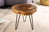 industrieele bijzettafel GOA 40cm natuurlijk acacia massief hout boomstam ronde haarspeldpoten - 42902 - thumbnail
