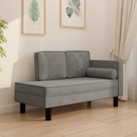 Chaise longue met kussens en bolster fluweel lichtgrijs - thumbnail