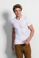 Slater Stretch T-Shirt V-Neck White Two Pack (art 6600) - thumbnail