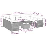 10-delige Loungeset met kussens poly rattan lichtgrijs - thumbnail