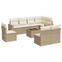 8-delige Loungeset met kussens poly rattan beige - thumbnail