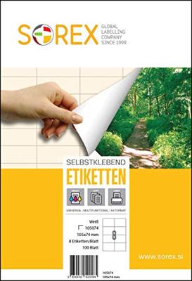 A4 etiketten 105 x 74 mm wit 100 vel Sorex