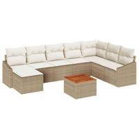 Tuinbankenset met opslag 9 pcs Beige en Crème poly rattan - thumbnail