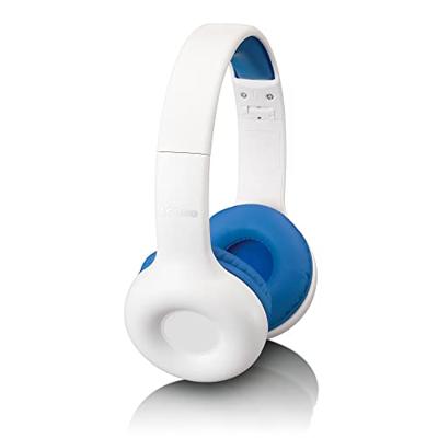 Lenco Hoofdtelefoon voor kinderen, volumebegrenzing tot 85 dB, zeer comfortabel, 120 cm kabel, met stickers, wit/blauw