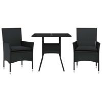 3-delige Tuinset met kussens poly rattan en glas zwart - thumbnail