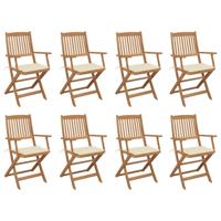 Tuinstoelen 8 st inklapbaar met kussens massief acaciahout - thumbnail