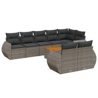 9-delige Loungeset met kussens poly rattan grijs - thumbnail