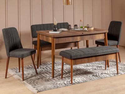 Eettafel + stoelen VIVALDI walnoot/antraciet Eettafel + stoelen VIVALDI walnoot/antraciet