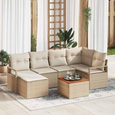 Tuinbankenset met opslag 7 pcs Beige en Crème poly rattan