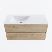 MONDIAZ VICA 100cm badmeubel onderkast Washed Oak 2 lades. Wastafel CLOUD links 1 kraangat, kleur Talc. - thumbnail