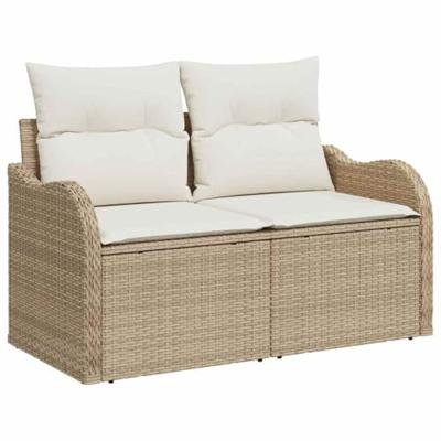 Tuinbankenset met opslag 8 pcs Beige en Crème poly rattan
