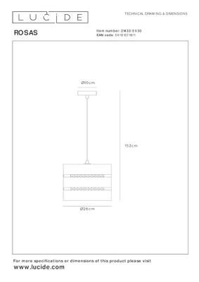 Lucide ROSAS - Hanglamp - Ø 26 cm - 1xE27 - Zwart