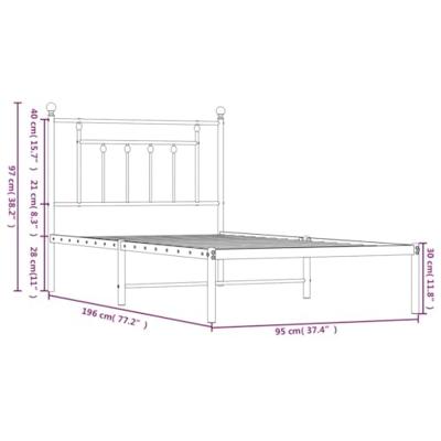 Bedframe met hoofdbord metaal zwart 90x190 cm