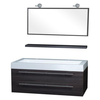 Differnz Force badkamermeubel 125cm 2 kraangaten grijs eiken met spiegel, planchet en verlichting