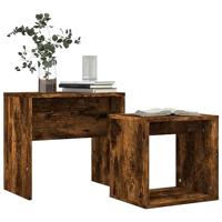 2-delige Tafeltjesset bewerkt hout gerookt eikenkleurig - thumbnail