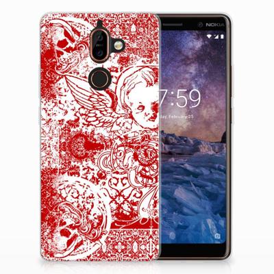Silicone Back Case Nokia 7 Plus Angel Skull Rood
