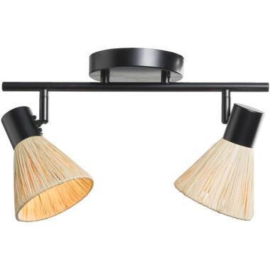 2-spot Raffia E14 - beige/zwart metaal - 21x40x11 cm