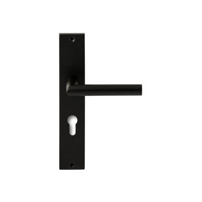 Hardbrass Deurkruk Toledo op rechthoekig langschild profielcilindergat 72mm - zwart