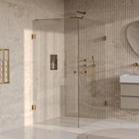 BRAUER Void Carving douchecabine met draaideur helder glas 100x140x200 incl. glascoating PVD goud geborsteld - thumbnail