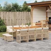 13-delige Tuinset met kussens poly rattan beige - thumbnail