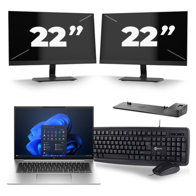 HP EliteBook 840 G9 - Intel Core i5-12e Generatie - 14 inch - 8GB RAM - 256GB SSD - Windows 11 + 2x 22 inch Monitor